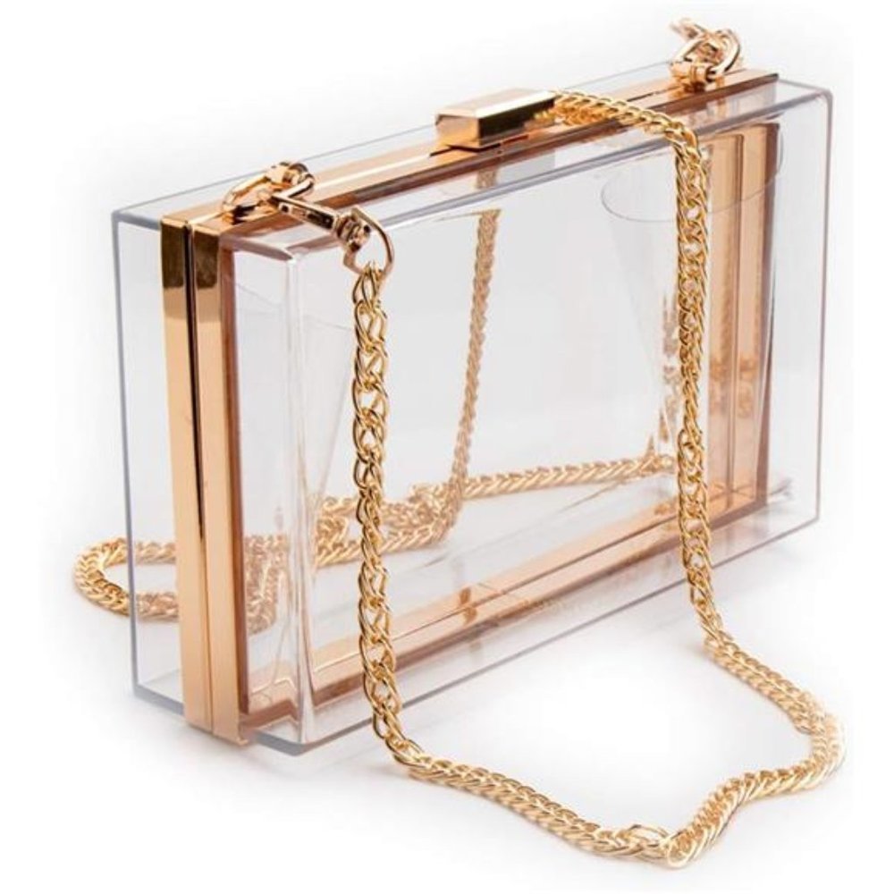 New Clear/Gold Transparent Clutch Handbag Purse